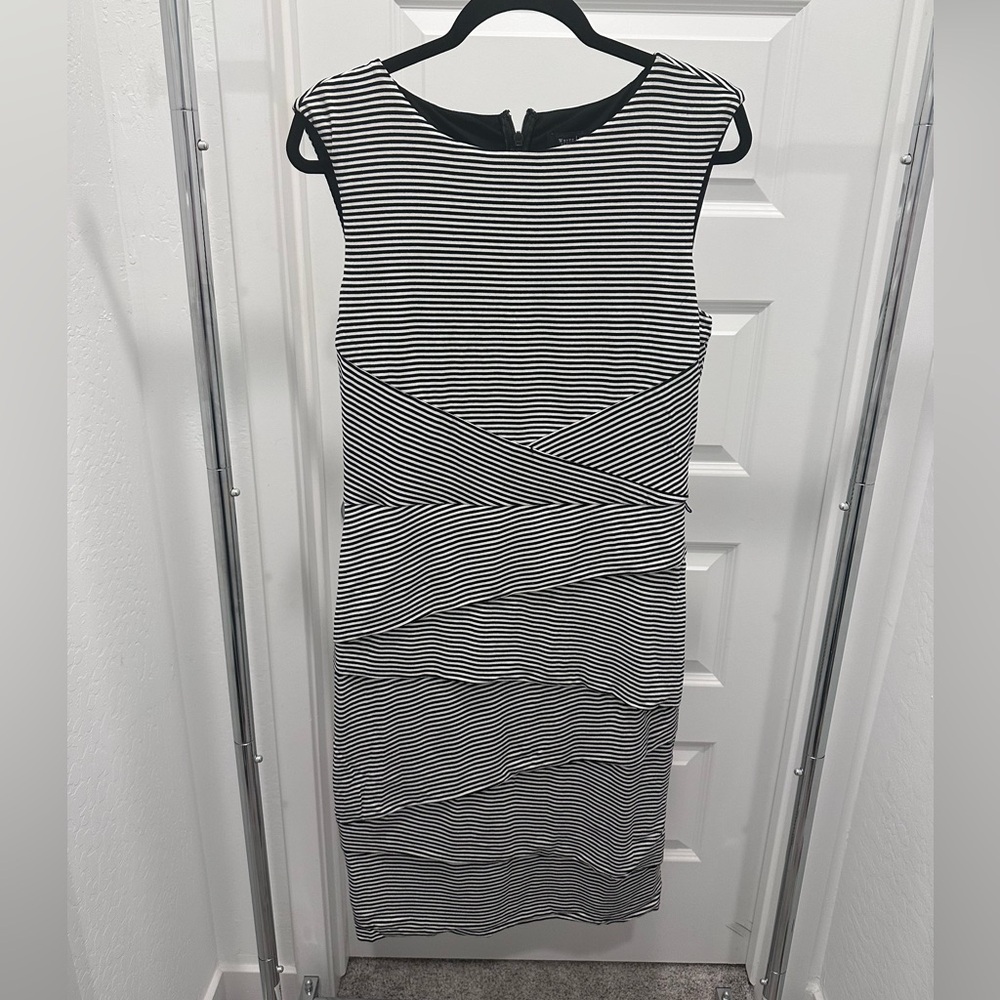 White House Black Market Black and White Striped Midi Dress